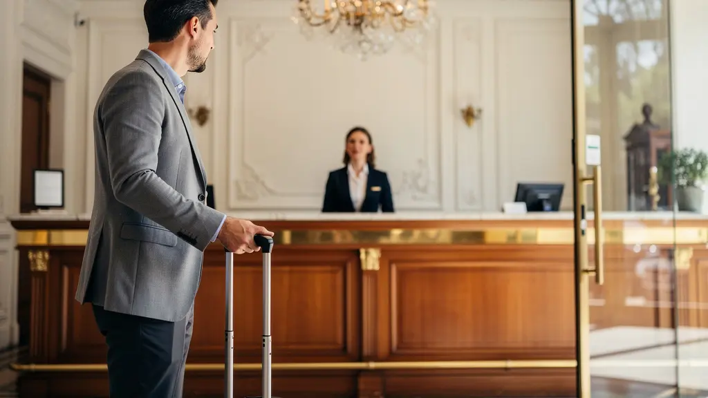 Hall d'entrée hôtel parisien 4 étoiles avec moulures et voyageur